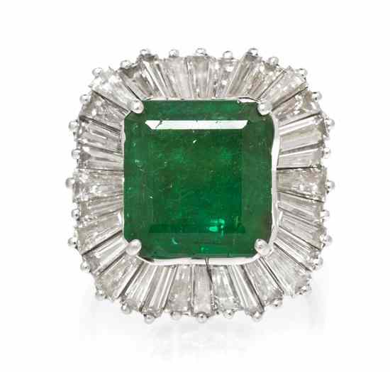 Appraisal: A Platinum Emerald and Diamond Convertible Ring Pendant containing one