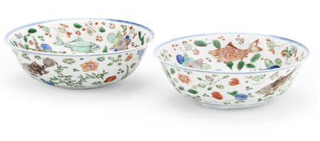 Appraisal: PAIR OF CHINESE PORCELAIN DOUCAI BOWLS KANGXI PERIOD WITH EARLIER