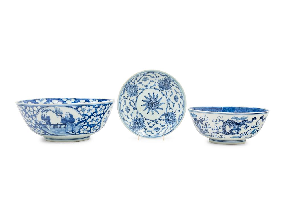 Appraisal: Three Chinese Blue and White Porcelain Articles Three Chinese Blue