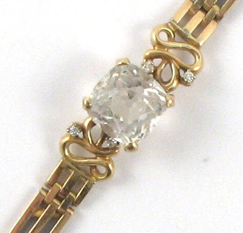 Appraisal: WHITE ZIRCON AND TWELVE KARAT GOLD BRACELET Russian The bracelet