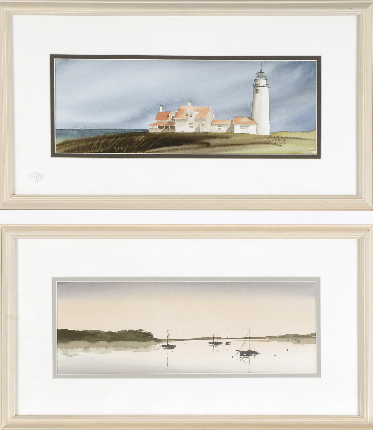 Appraisal: TWO FRAMED WATERCOLORS TOM STRINGE Cape Cod th Century Sunrise