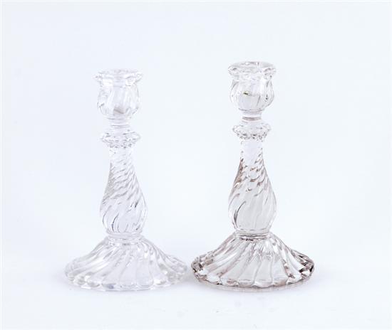 Appraisal: Baccarat crystal candlesticks twist stem and gadrooned base one marked