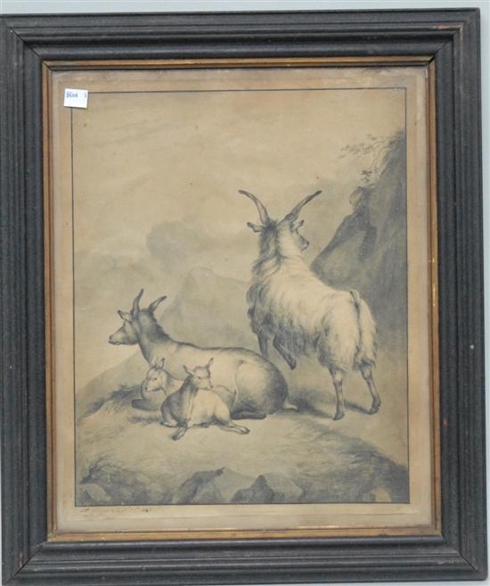 Appraisal: COLLINS H DRAWING A family of mountain goats Signed lower