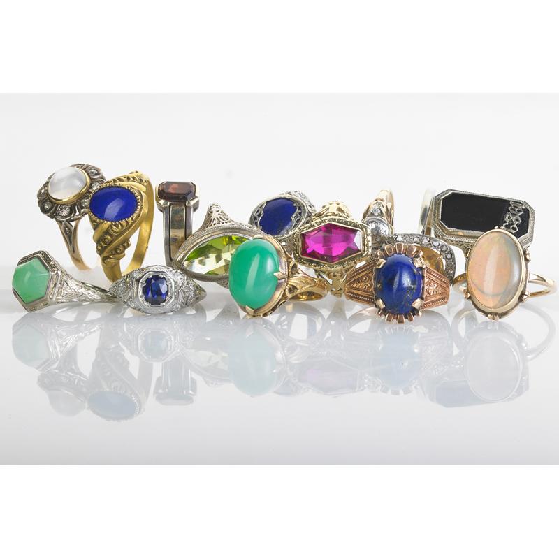 Appraisal: FOURTEEN GEM-SET GOLD OR PLATINUM RINGS Includes Diamond sapphire chrysoprase