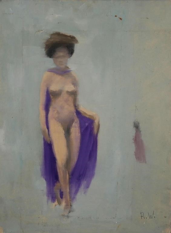 Appraisal: Oil on board painting of a nude woman in a