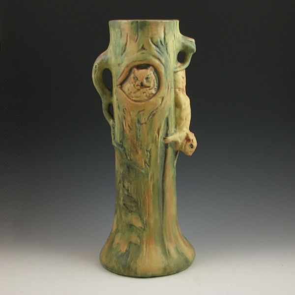 Appraisal: Weller Woodcraft tree vase with an owl in his hole