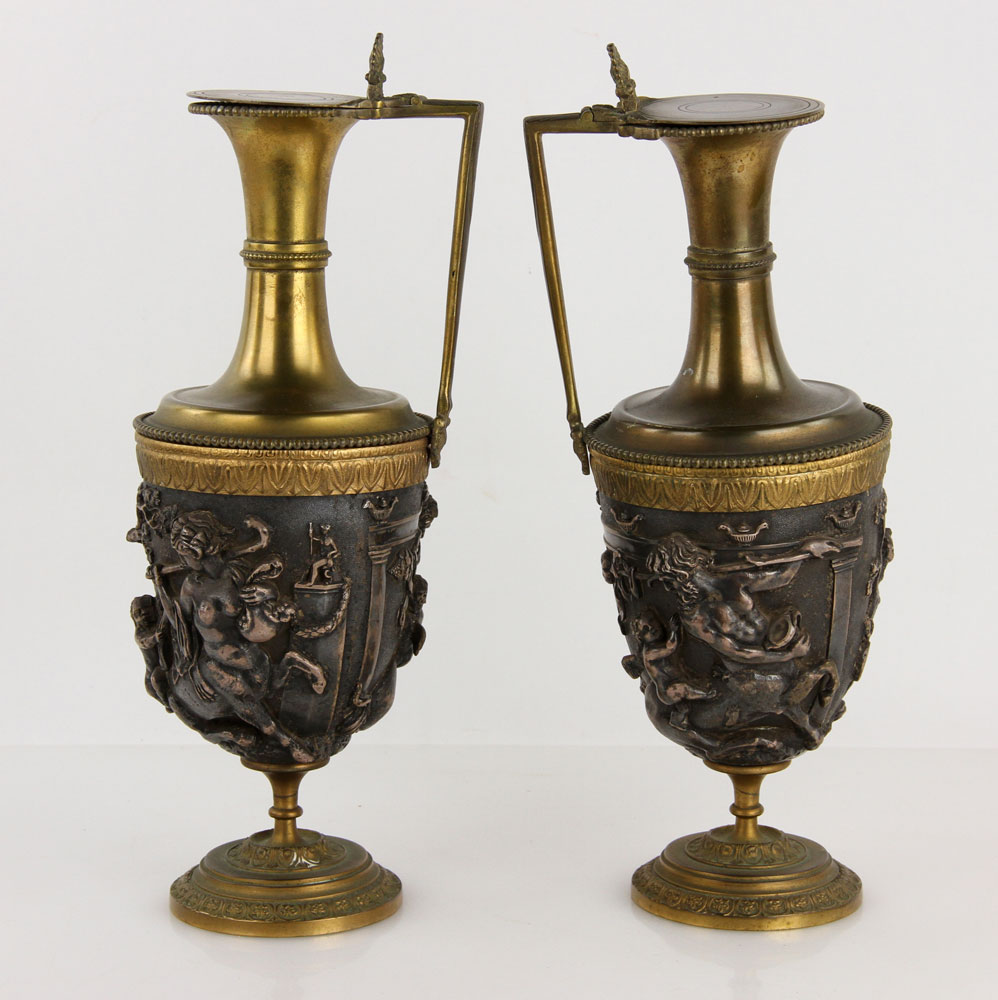 Appraisal: - th C Pair of Classical Urns Bronze th century