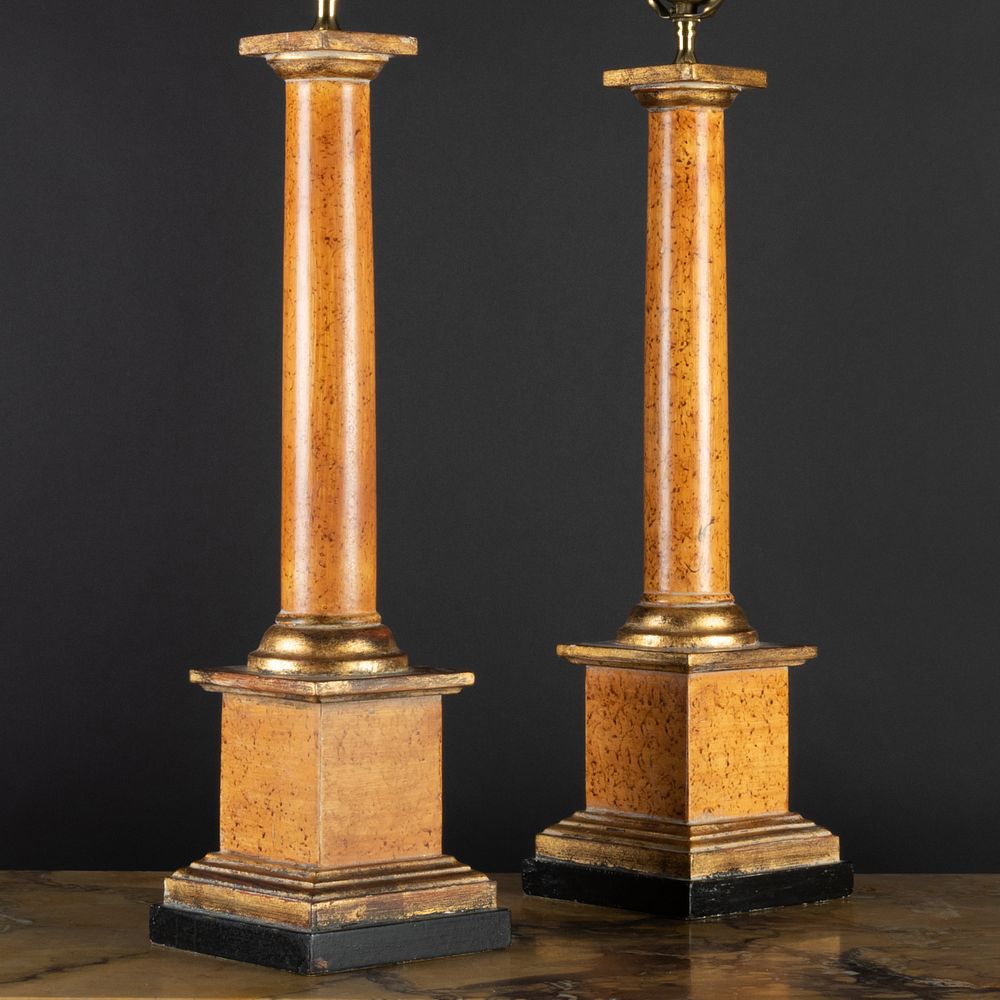 Appraisal: Pair of Painted and Parcel-Gilt Columnar Lamps x x in