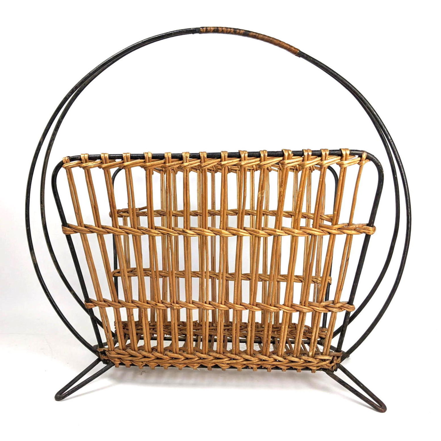 Appraisal: French Style Hairpin Iron and Rattan Magazine Rack Dimensions H