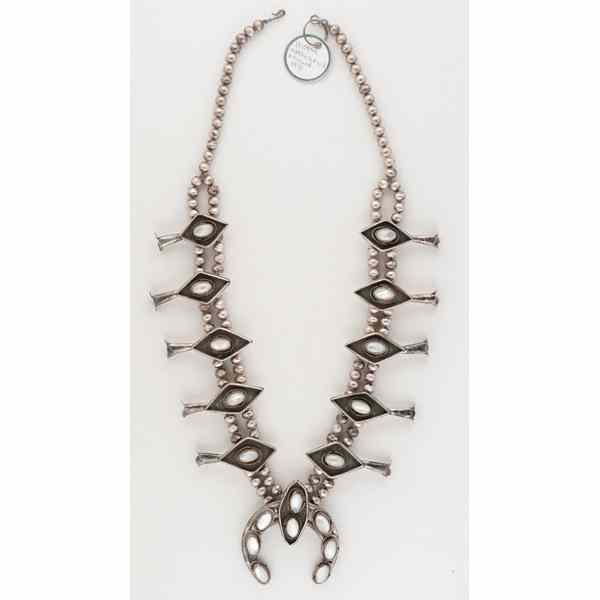 Appraisal: Navajo Mother-of Pearl Squash Blossom Necklace heavy silver with sets