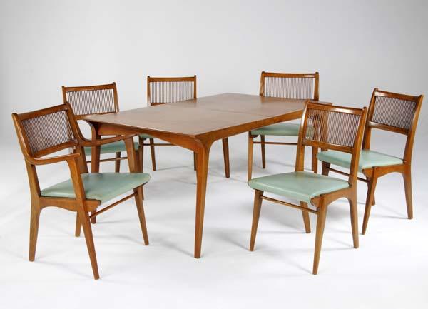 Appraisal: DREXEL Walnut dining table with three leaves and six chairs