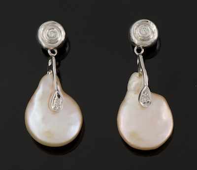 Appraisal: A Pair of Ladies' Blister Pearl and Diamond Earrings k