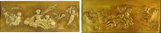 Appraisal: Pair of Vintage Composition Relief Plaques Playful Cherubs Unsigned Good