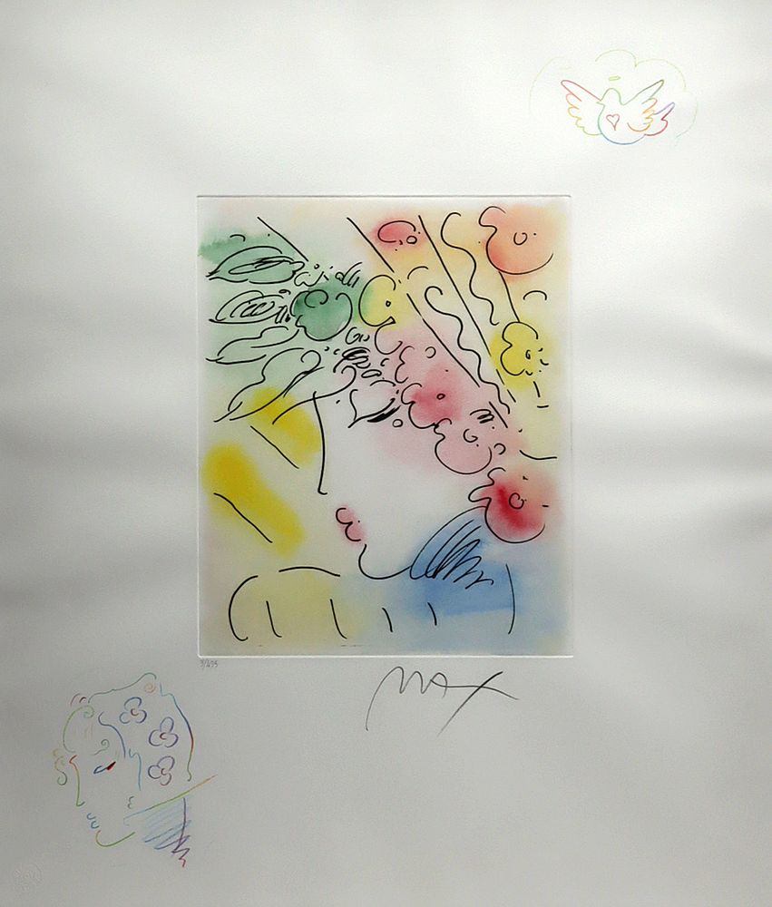 Appraisal: Signed Peter Max Etching w Drawings - Blushing Beauty Peter