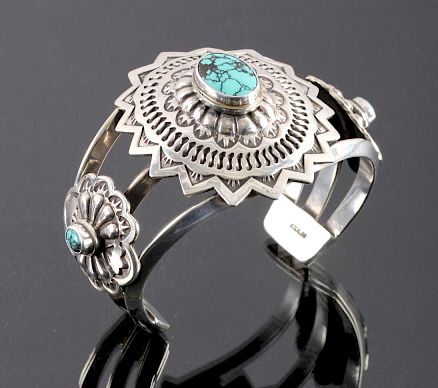 Appraisal: Signed Navajo Sterling Silver Turquoise Cuff This is a signed