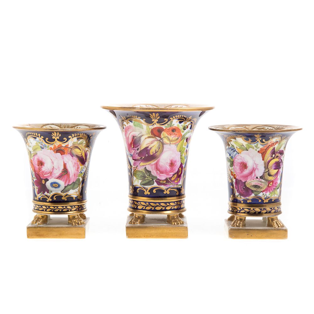 Appraisal: English china diminutive garniture circa probably Spode three floral and