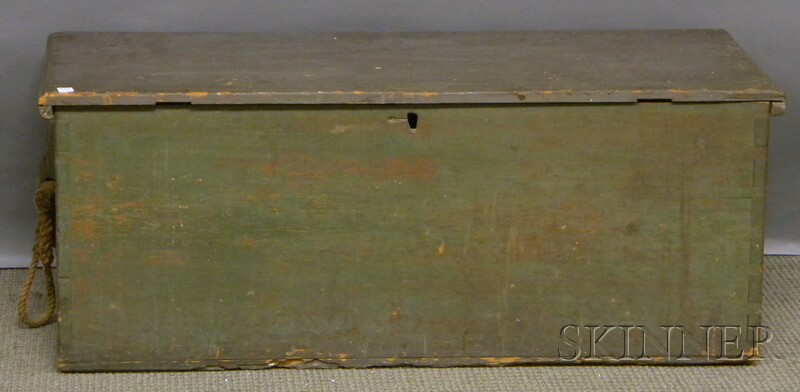 Appraisal: Gray-painted Pine Dovetail-constructed Sea Chest