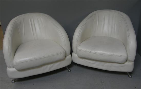 Appraisal: Pair of 's white leather and chrome tub chairs