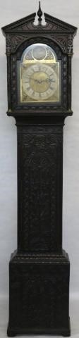 Appraisal: EARLY ENGLISH TALL CASE CLOCK CARVED OAK CASE HOOD HAS