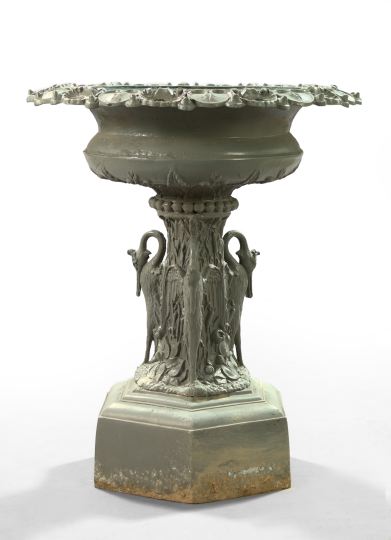 Appraisal: Large Victorian-Style Polychromed Cast-Aluminum Garden Urn of tazza form the