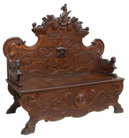 Appraisal: Italian Renaissance Revival carved walnut hall bench th c foliate