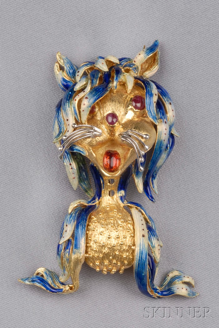 Appraisal: kt Gold Ruby and Enamel Figural Brooch the furry creature