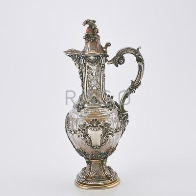 Appraisal: FRENCH SILVER MOUNTED CUT CRYSTAL WINE JUG Lush and elaborate