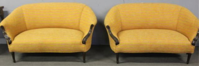 Appraisal: Pair of Sheraton Style Love Seats From a Manhattan estate