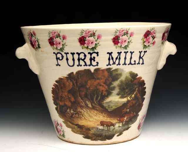 Appraisal: AN EARLY TH CENTURY GREEN GLAZED MILK PAIL of tapering