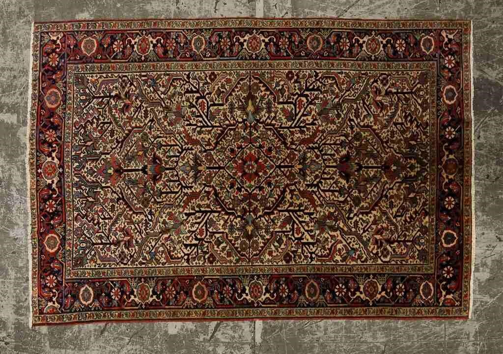 Appraisal: Persian style rug th century Floral motif and polychromatic medallion