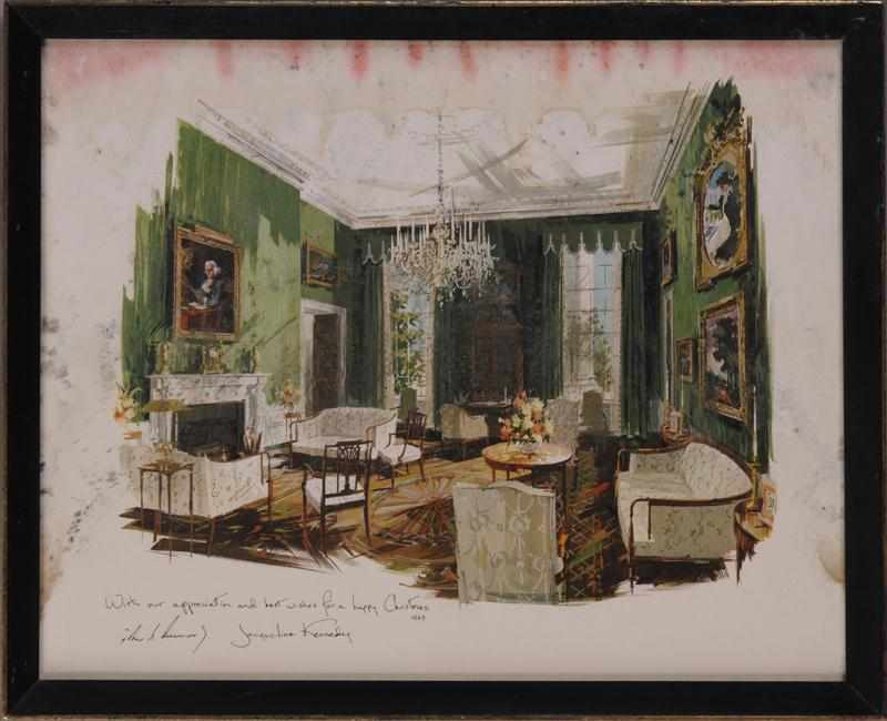 Appraisal: FRAMED COPY OF WHITE HOUSE INTERIOR CHRISTMAS SIGNED BY PRESIDENT