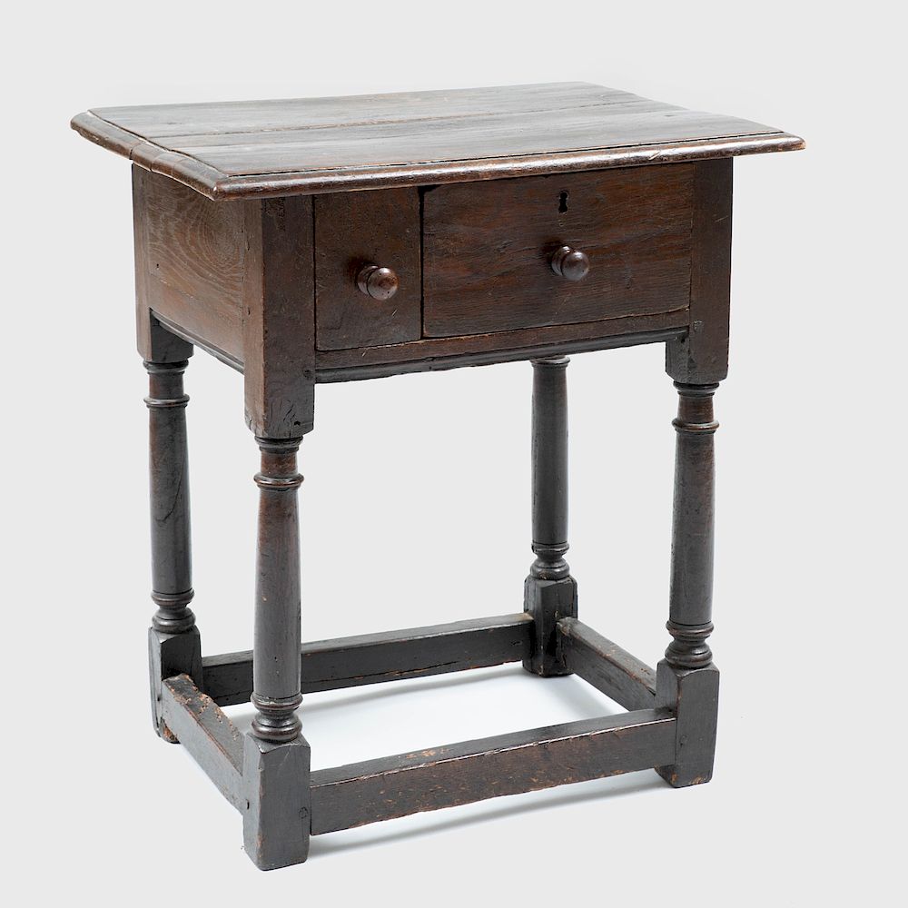 Appraisal: Charles II Oak Side Table Fitted with two drawers x