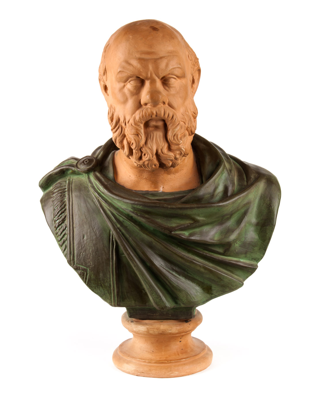 Appraisal: Painted terracotta bust of Aristotle bust of great philosopher on