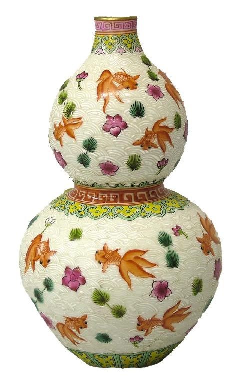 Appraisal: Chinese famille rose vase of gourd form painted in enamel