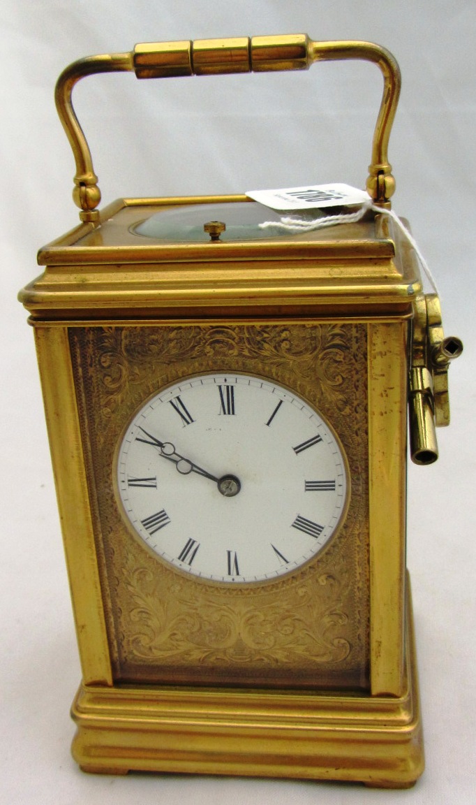 Appraisal: A gilt brass cased carriage clock early th century with