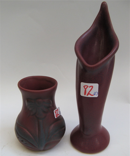 Appraisal: TWO AMERICAN VAN BRIGGLE ART POTTERY VASES plum color with