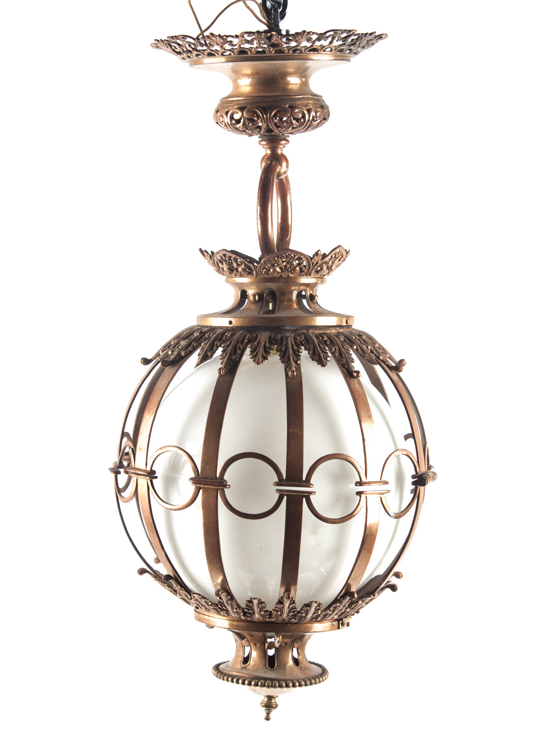 Appraisal: Victorian style copper hanging light fixture early th century spherical