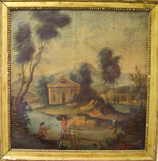 Appraisal: th C unsigned oil on canvas genre scene craquelure and