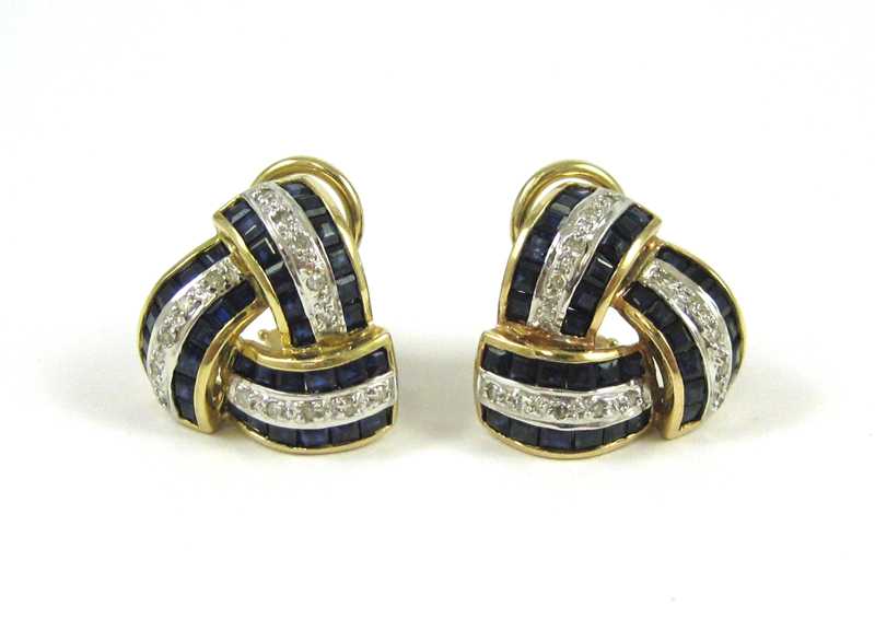 Appraisal: PAIR OF SAPPHIRE AND DIAMOND CLIP-ON EARRINGS each fourteen karat