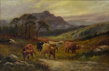 Appraisal: Charles W Oswald British th Century Highland cattle Oil on