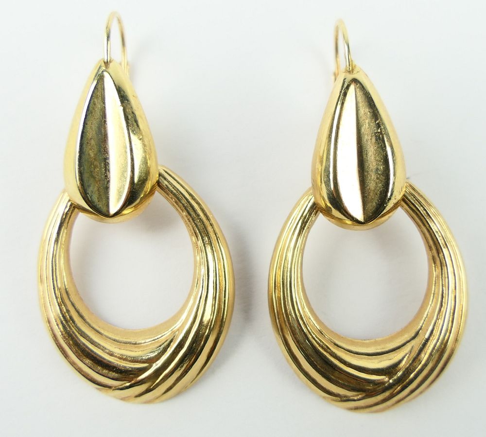 Appraisal: LARGE ELONGATED KT YELLOW GOLD EARRINGS Each measures with a