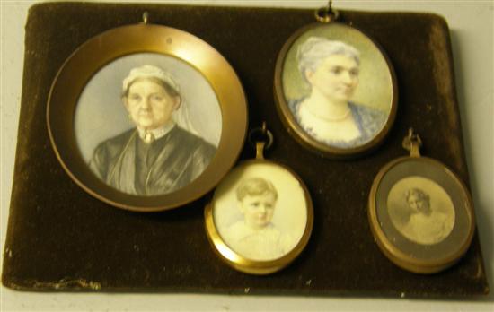 Appraisal: Collection of three miniature portraits Elderly lady in black dress