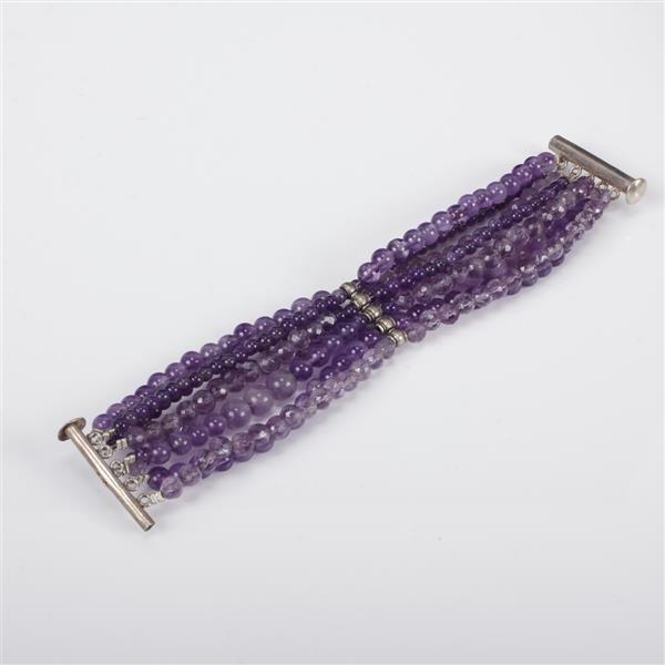 Appraisal: Unmarked Amethyst Beaded Multi-strand Bracelet with silver mounts widest point