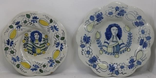 Appraisal: TWO TH C DELFT FOOTED BOWLS DEPICTING WILLIAMOF ORANGE ONE