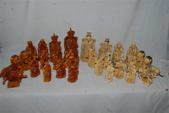 Appraisal: PIECE IVORY CHESS SET th century stained and carved ivory