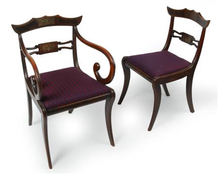 Appraisal: SET OF SIX REGENCY FAUX ROSEWOOD DINING CHAIRS CIRCA including