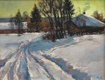 Appraisal: Mark Kremer Russian born Village Evening Oil on panel Initialed