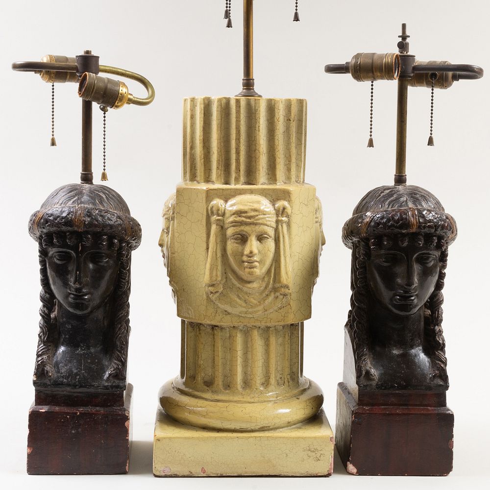 Appraisal: Pair of Painted Plaster Classical Bust Form Lamps and a