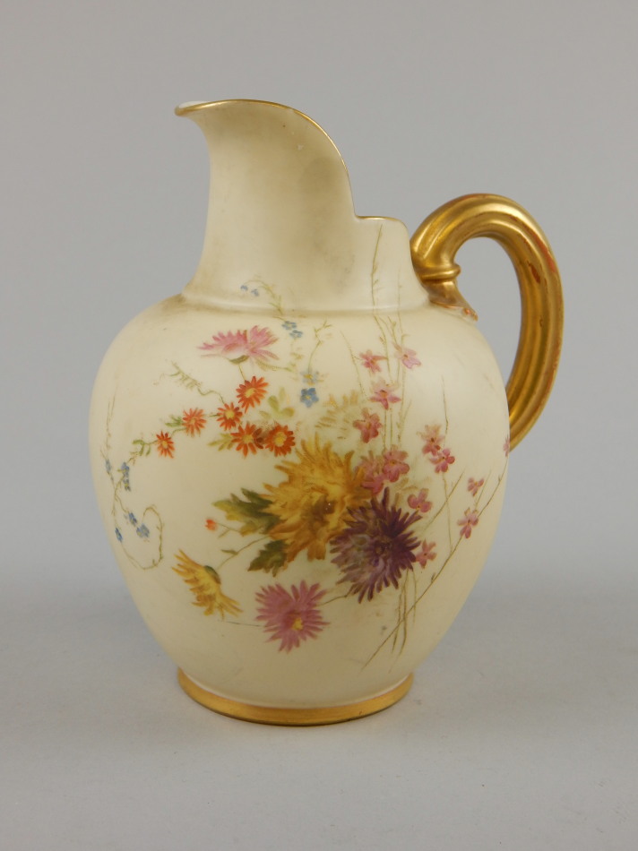 Appraisal: A Victorian blush ivory jug the bulbous body hand painted