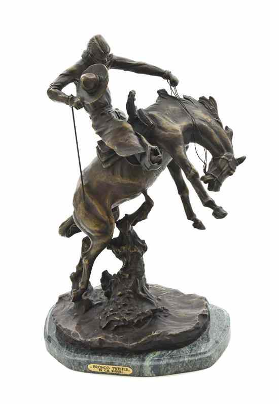 Appraisal: A Bronze Sculpture of a Cowboy after C M Russell